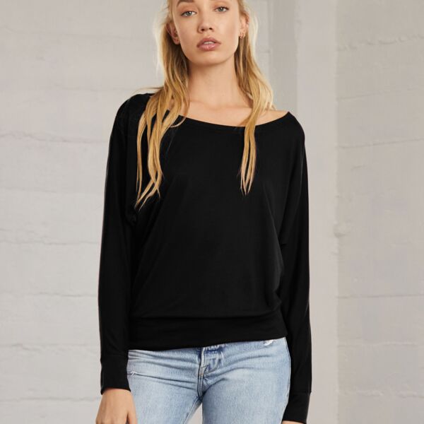 Women's Flowy Long Sleeve Off Shoulder Tee Thumbnail