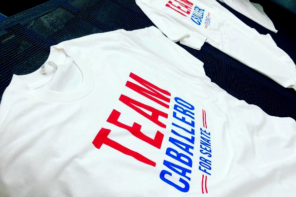 White Team Caballero for Senate screen-printed campaign tees