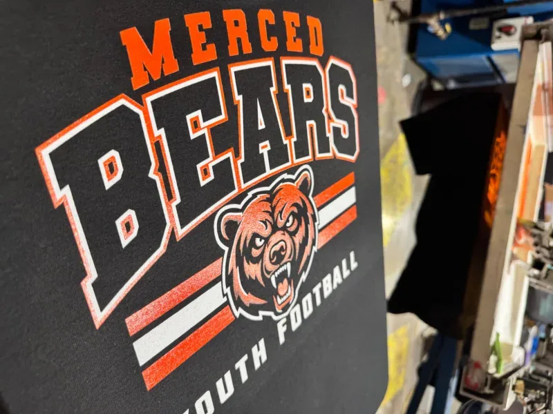 Merced Bears youth football shirts screen printed in our Merced shop